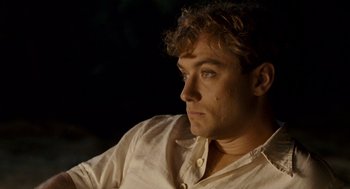 Movie still from “All the King's Men” (2006), directed by Steven Zaillian – A person wearing a white shirt; Close Up shot, Over the shoulder angle