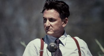 Movie still from “All the King's Men” (2006), directed by Steven Zaillian – An older man wearing a tie and suspenders; Close Up shot, Low angle