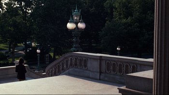 Movie still from “All the President's Men” (1976), directed by Alan J. Pakula – A view of a bridge and a street light; Extreme Wide shot, High angle