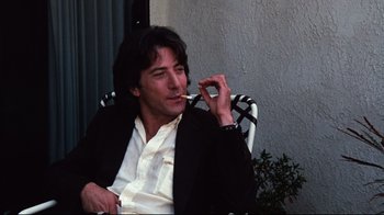 Movie still from “All the President's Men” (1976), directed by Alan J. Pakula – A man smoking a cigarette while sitting in a chair; Close Up shot, Low angle