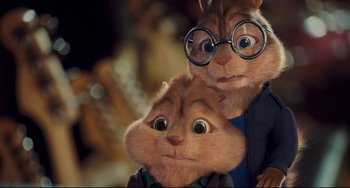 Movie still from “Alvin and the Chipmunks: The Squeakquel” (2009), directed by Betty Thomas – A couple of stuffed animals that are next to each other; Close Up shot, High angle