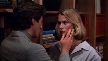 Movie still from “American Gigolo” (1980), directed by Paul Schrader – A man and a woman looking at each other; Close Up shot, Over the shoulder angle