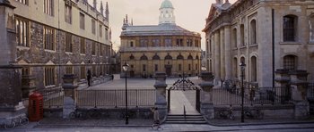 Movie still from “An Education” (2009), directed by Lone Scherfig – An image of a building in the middle of the day; Extreme Wide shot, High angle