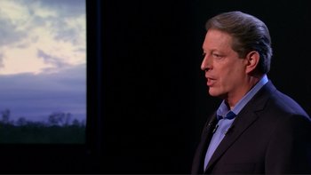 Movie still from “An Inconvenient Truth” (2006), directed by Davis Guggenheim – A man standing in front of a screen; Close Up shot, Over the shoulder angle