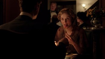 Movie still from “An Inspector Calls” (2015), directed by Raymond Pak-Ming Wong – A woman sitting in front of a man at a dinner table; Close Up shot, Over the shoulder angle