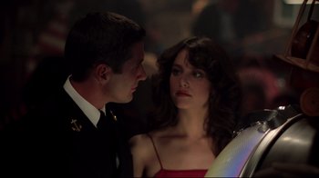 Movie still from “An Officer and a Gentleman” (1982), directed by Taylor Hackford – A man and a woman in military dress clothes; Close Up shot, Over the shoulder angle