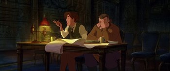 Movie still from “Anastasia” (1997), directed by Gary Goldman – A couple of people sitting at a dinner table; Medium shot, High angle