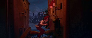 Movie still from “Anastasia” (1997), directed by Gary Goldman – An animated picture of a man and a woman; Wide shot, High angle