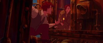 Movie still from “Anastasia” (1997), directed by Gary Goldman – A man and a woman are looking in a mirror; Medium shot, High angle