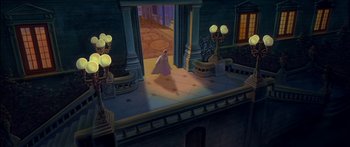 Movie still from “Anastasia” (1997), directed by Gary Goldman – A painting of a scene from the movie beauty and the beast; Extreme Wide shot, High angle