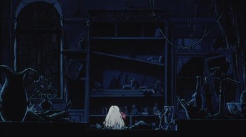Movie still from “Angel's Egg” (1985), directed by Mamoru Oshii – An image of a scene in a movie setting; Wide shot, High angle