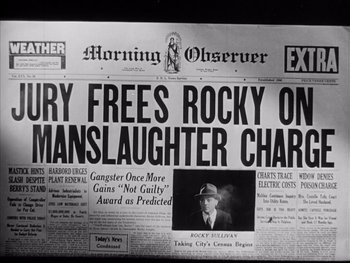 Movie still from “Angels with Dirty Faces” (1938), directed by Michael Curtiz – A black and white photo of a newspaper; Extreme Close Up shot, High angle