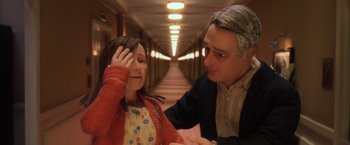 Movie still from “Anomalisa” (2015), directed by Duke Johnson – An older man and a little girl in a hallway; Close Up shot, Over the shoulder angle