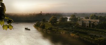 Movie still from “Anonymous” (2011), directed by Roland Emmerich – A view of a body of water with trees in the foreground; Extreme Wide shot, High angle