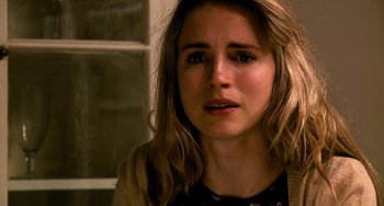 Movie still from “Another Earth” (2011), directed by Mike Cahill – A person with long blonde hair; Close Up shot, Over the shoulder angle