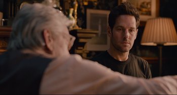 Movie still from “Ant-Man” (2015), directed by Peyton Reed – A man and an older woman are looking at each other; Close Up shot, Over the shoulder angle
