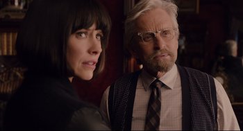 Movie still from “Ant-Man” (2015), directed by Peyton Reed – A man and a woman standing next to each other; Close Up shot, Over the shoulder angle