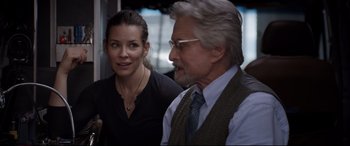 Movie still from “Ant-Man and the Wasp” (2018), directed by Peyton Reed – A man and a woman standing next to each other; Close Up shot, Over the shoulder angle