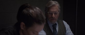 Movie still from “Ant-Man and the Wasp” (2018), directed by Peyton Reed – An older man and a young woman looking at each other; Close Up shot, Over the shoulder angle