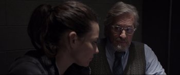 Movie still from “Ant-Man and the Wasp” (2018), directed by Peyton Reed – An older man and a younger woman are looking at each other; Close Up shot, Over the shoulder angle