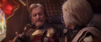 Movie still from “Ant-Man and the Wasp” (2018), directed by Peyton Reed – A man and a woman are sitting in a car; Close Up shot, Over the shoulder angle