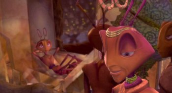 Movie still from “Antz” (1998), directed by Tim Johnson – An image of an animated character in a room; Extreme Close Up shot, High angle