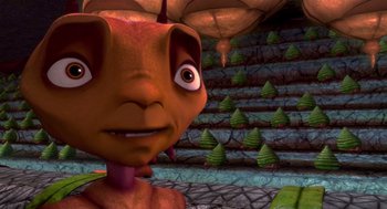 Movie still from “Antz” (1998), directed by Tim Johnson – An image of an animated character in a game; Close Up shot, High angle