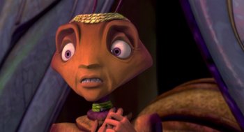 Movie still from “Antz” (1998), directed by Tim Johnson – An animated character is looking at the camera; Close Up shot, High angle