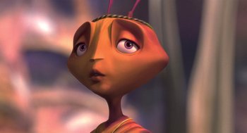 Movie still from “Antz” (1998), directed by Tim Johnson – An animated character is looking at the camera; Extreme Close Up shot, High angle