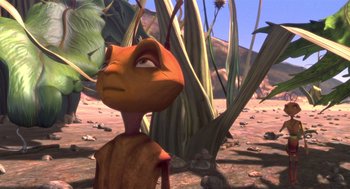 Movie still from “Antz” (1998), directed by Tim Johnson – An animated character looking up at the sky; Close Up shot, High angle