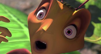 Movie still from “Antz” (1998), directed by Tim Johnson – An image of an animated character looking up at the sky; Extreme Close Up shot, Overhead angle