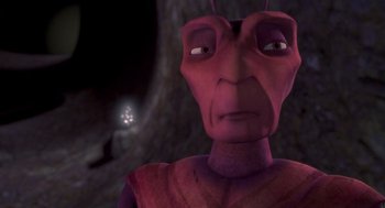 Movie still from “Antz” (1998), directed by Tim Johnson – An animated character is looking into the distance; Close Up shot, High angle