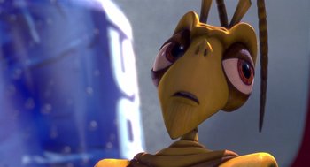 Movie still from “Antz” (1998), directed by Tim Johnson – A character's face in a cartoon; Extreme Close Up shot, High angle