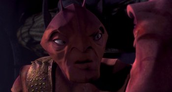 Movie still from “Antz” (1998), directed by Tim Johnson – The face of an evil looking demon; Close Up shot, High angle