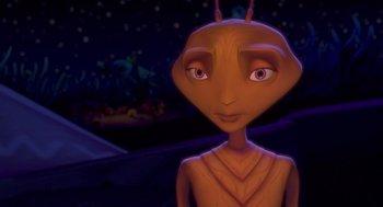 Movie still from “Antz” (1998), directed by Tim Johnson – An animated character is looking into the distance; Close Up shot, High angle