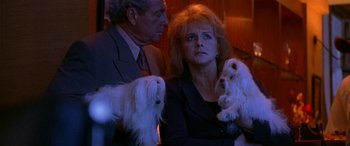 Movie still from “Any Given Sunday” (1999), directed by Oliver Stone – A man and a woman holding two small white dogs; Close Up shot, Over the shoulder angle