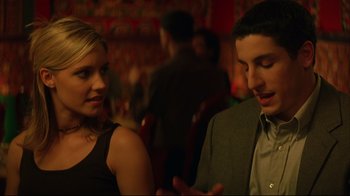 Movie still from “Anything Else” (2003), directed by Woody Allen – A man and a woman are talking to each other; Close Up shot, Over the shoulder angle