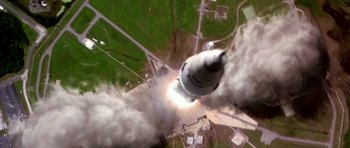 Movie still from “Apollo 13” (1995), directed by Ron Howard – An aerial view of a space shuttle on a launch pad; Extreme Wide shot, Overhead angle