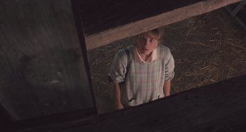 Movie still from “Arachnophobia” (1990), directed by Frank Marshall – A young boy standing in front of a mirror looking at his reflection; Medium shot, Overhead angle