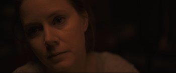 Movie still from “Arrival” (2016), directed by Denis Villeneuve – A woman's face in the dark; Close Up shot, Over the shoulder angle