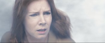 Movie still from “Arrival” (2016), directed by Denis Villeneuve – A woman's face in a blurry image; Close Up shot, Over the shoulder angle