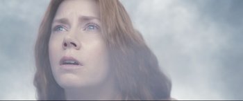Movie still from “Arrival” (2016), directed by Denis Villeneuve – A person with long hair; Close Up shot, Low angle