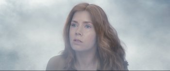 Movie still from “Arrival” (2016), directed by Denis Villeneuve – A person with long red hair; Close Up shot, Low angle