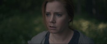 Movie still from “Arrival” (2016), directed by Denis Villeneuve – A person wearing a black shirt; Close Up shot, Over the shoulder angle