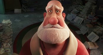 Movie still from “Arthur Christmas” (2011), directed by Barry Cook – An old man with a beard and a mustache; Close Up shot, Low angle