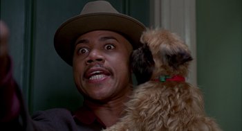 Movie still from “As Good as It Gets” (1997), directed by James L. Brooks – A person with a dog; Close Up shot, Low angle