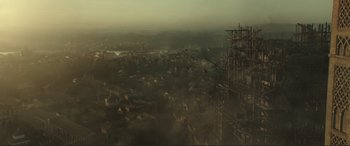 Movie still from “Assassin's Creed” (2016), directed by Justin Kurzel – An aerial view of a city in the middle of the day; Extreme Wide shot, High angle