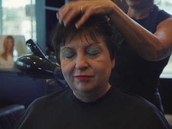 Movie still from “Some Kind of Heaven” (2020), directed by Lance Oppenheim – Close Up shot, Over the shoulder angle