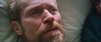 Movie still from “At Eternity's Gate” (2018), directed by Julian Schnabel – A person with a beard; Extreme Close Up shot, Low angle