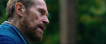 Movie still from “At Eternity's Gate” (2018), directed by Julian Schnabel – A person with a beard; Close Up shot, Over the shoulder angle